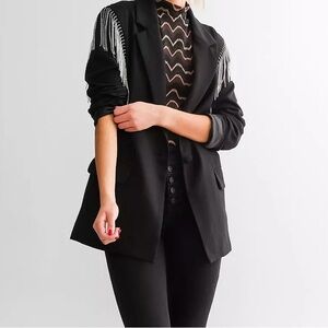 Blue B Rhinestone Fringe Black Blazer